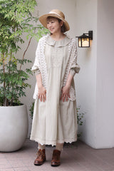 [No.9259] Gaun Kerah Frill Katun Washed Natural [Perkiraan Tersedia Akhir Mei 2026]