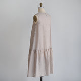 〔No.9214〕Gaun Tanpa Lengan Bordir Pom-pom Linen Katun [Perkiraan Tersedia Akhir Mei 2026]