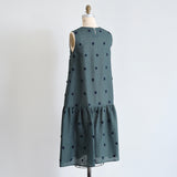 〔No.9214〕Gaun Tanpa Lengan Bordir Pom-pom Linen Katun [Perkiraan Tersedia Akhir Mei 2026]