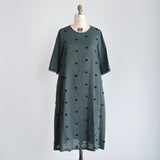 Linen Cotton Pompom Embroidered Dress