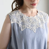 Linen-Cotton Lacy Sleeveless Dress