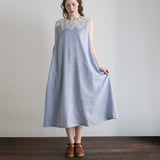 Linen-Cotton Lacy Sleeveless Dress