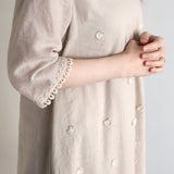 Linen Cotton Pompom Embroidered Dress