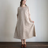 Linen Cotton Pompom Embroidered Dress