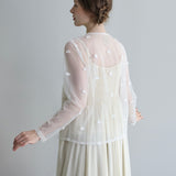 Sheer Tulle Pompom Embroidered Cardigan