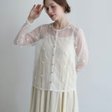 Sheer Tulle Pompom Embroidered Cardigan