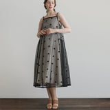 Sheer Tulle Pom-pom Embroidered Cami Dress
