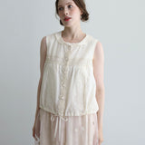 〔No.9260〕Blus Tanpa Lengan Katun Washed Alami [Perkiraan tiba akhir Mei 2026]