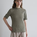 organicコットンテレコlacyカラー四分袖インナー