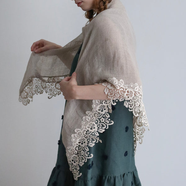 KAPITAL リネン スカルレース ストール ポンチョ ブラック Scarves