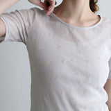 [No.9244] Atasan Dalam Lengan Empat Perempat Berenda Sulam Katun Washer Tulle [Pre-Order Akhir Mei 2026]