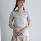 [No.9244] Atasan Dalam Lengan Empat Perempat Berenda Sulam Katun Washer Tulle [Pre-Order Akhir Mei 2026]
