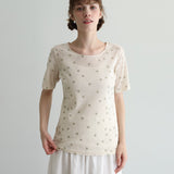 [No.9244] Atasan Dalam Lengan Empat Perempat Berenda Sulam Katun Washer Tulle [Pre-Order Akhir Mei 2026]