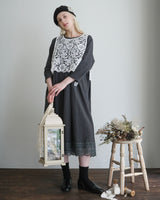 〔No.9474〕コットンワッシャーlacy九分袖ワンピース【2027年2月下旬入荷予定】