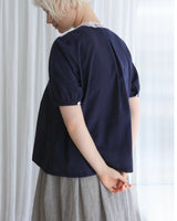 〔No.9447〕80ふんわりコットン四分袖giletブラウス【2027年2月中旬入荷予定】