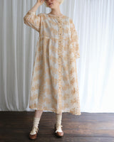 〔No.9415〕綿シルク花影刺繍ワンピース【2027年4月中旬入荷予定】