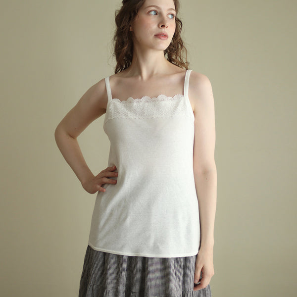 [Scheduled to arrive in late April 2025] C Belgian linen lacy camisole [Pre-order item/2025ss]