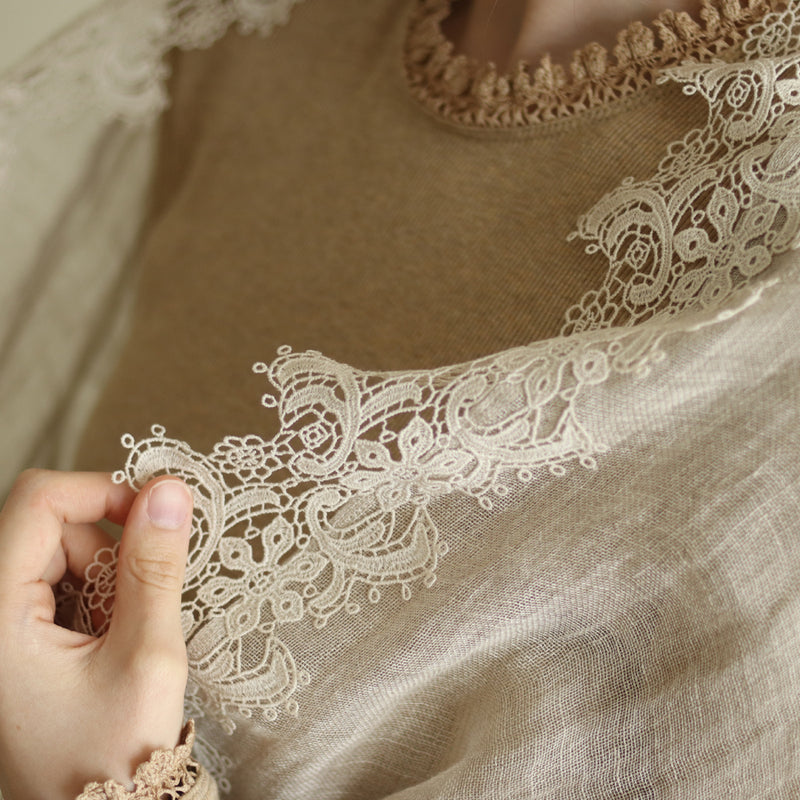 [Scheduled to arrive in early February 2025] Linen gauze lacy petite stole [Pre-order item/2025ss]