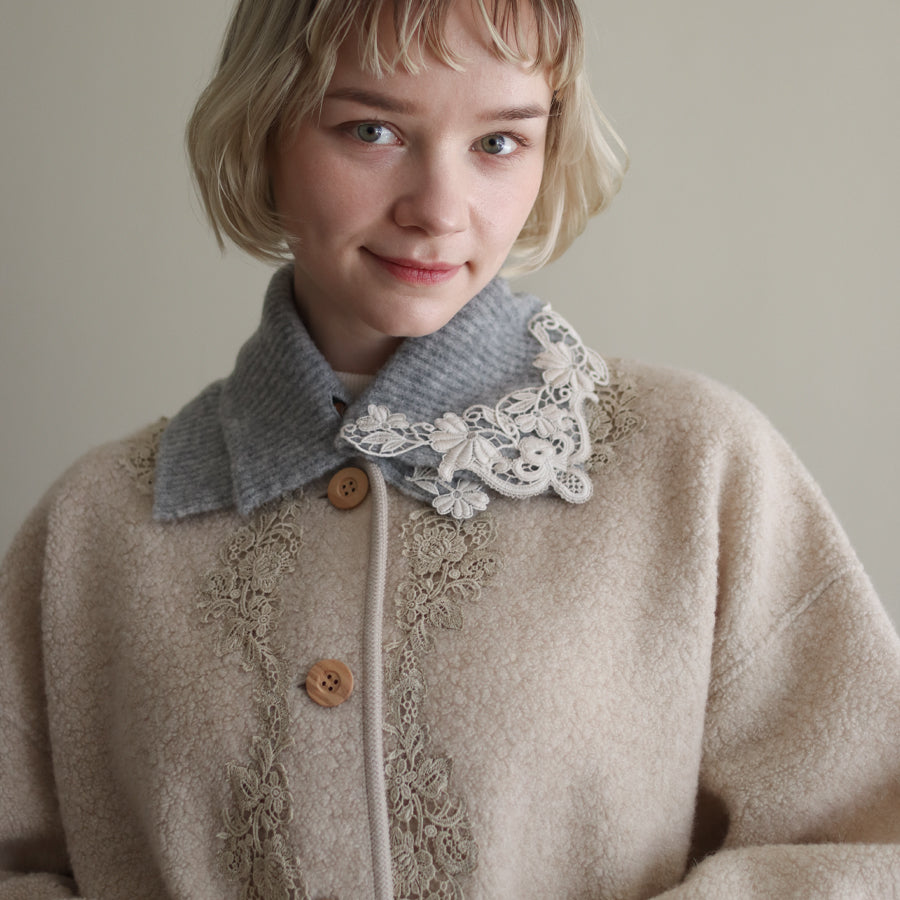 新品 E KEBURIA レース衿 リネン ワンピース ブラウス S オンライン