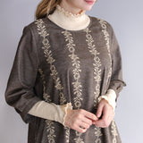 〔No.9308〕かりん刺繍コンビワンピース【2026年9月下旬入荷予定】