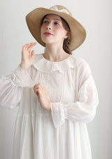 [No.9259] Gaun Kerah Frill Katun Washed Natural [Perkiraan Tersedia Akhir Mei 2026]