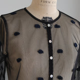 Sheer Tulle Pompom Embroidered Cardigan
