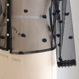 Sheer Tulle Pompom Embroidered Cardigan