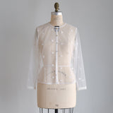 Sheer Tulle Pompom Embroidered Cardigan