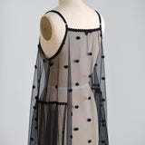 Sheer Tulle Pom-pom Embroidered Cami Dress