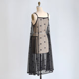 Sheer Tulle Pom-pom Embroidered Cami Dress