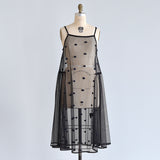 Sheer Tulle Pom-pom Embroidered Cami Dress