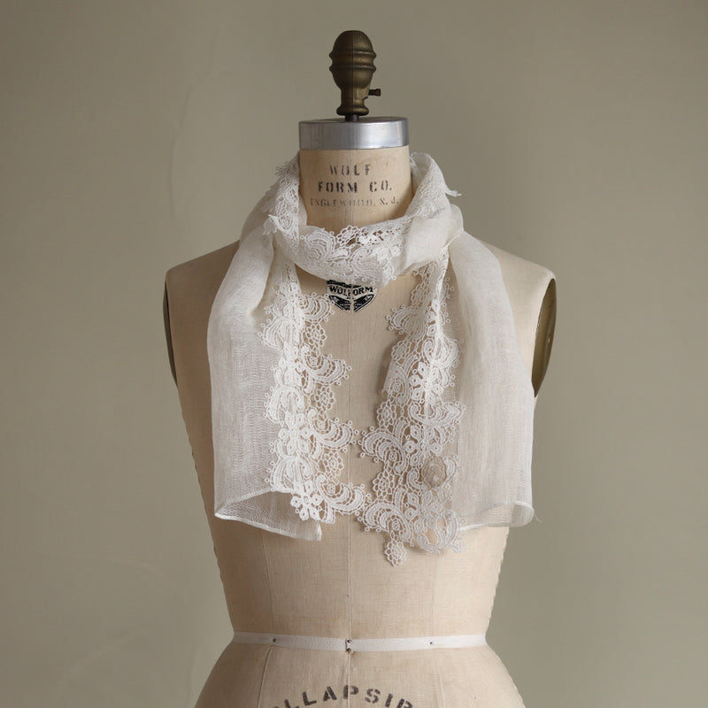 [Scheduled to arrive in early February 2025] Linen gauze lacy petite stole [Pre-order item/2025ss]