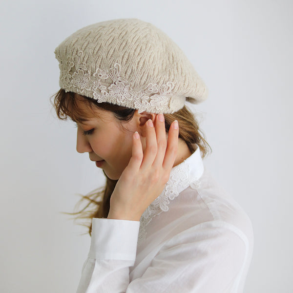 Patterned Wool Knit Beret