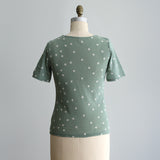 [No.9244] Atasan Dalam Lengan Empat Perempat Berenda Sulam Katun Washer Tulle [Pre-Order Akhir Mei 2026]