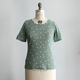 [No.9244] Atasan Dalam Lengan Empat Perempat Berenda Sulam Katun Washer Tulle [Pre-Order Akhir Mei 2026]