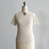 [No.9244] Atasan Dalam Lengan Empat Perempat Berenda Sulam Katun Washer Tulle [Pre-Order Akhir Mei 2026]