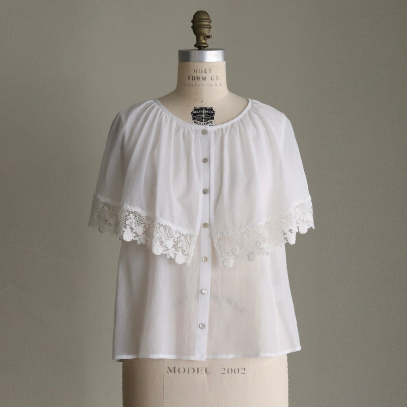 80コットンシフォンlacyケープブラウス