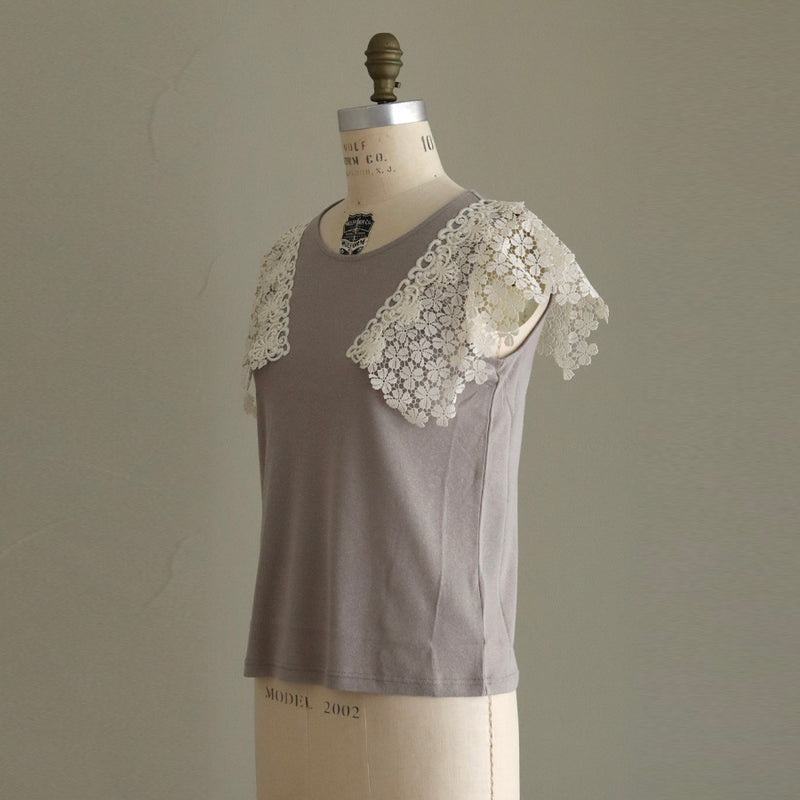 [Scheduled to arrive in late April 2025] C Belgian linen lacy T-shirt [Pre-order item/2025ss]