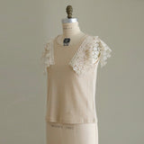 [Scheduled to arrive in late April 2025] C Belgian linen lacy T-shirt [Pre-order item/2025ss]