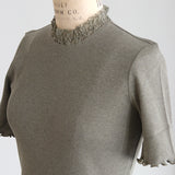 organicコットンテレコlacyカラー四分袖インナー