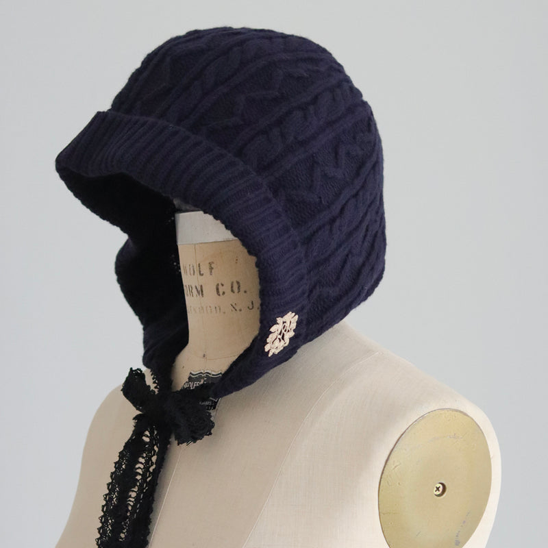 タスマニアウールlacyーtieフード帽