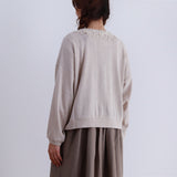 Cotton linen triple twist knit V color cardigan